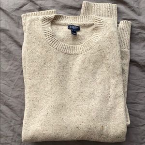 J. Crew sweater, wool/nylon, tan speckle, patch, M